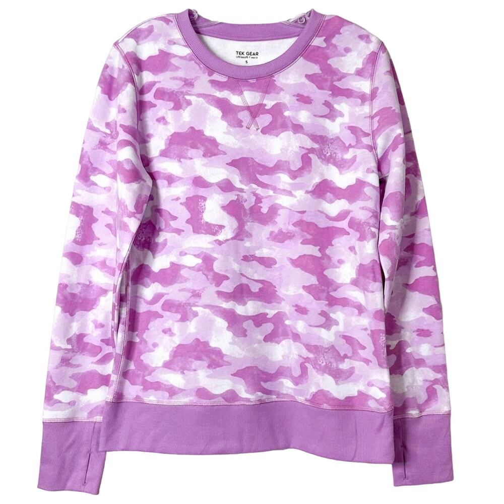 NEW Tek Gear Women's Ultrasoft Fleece Pullover Sweatshirt Camo Purple Size Small
